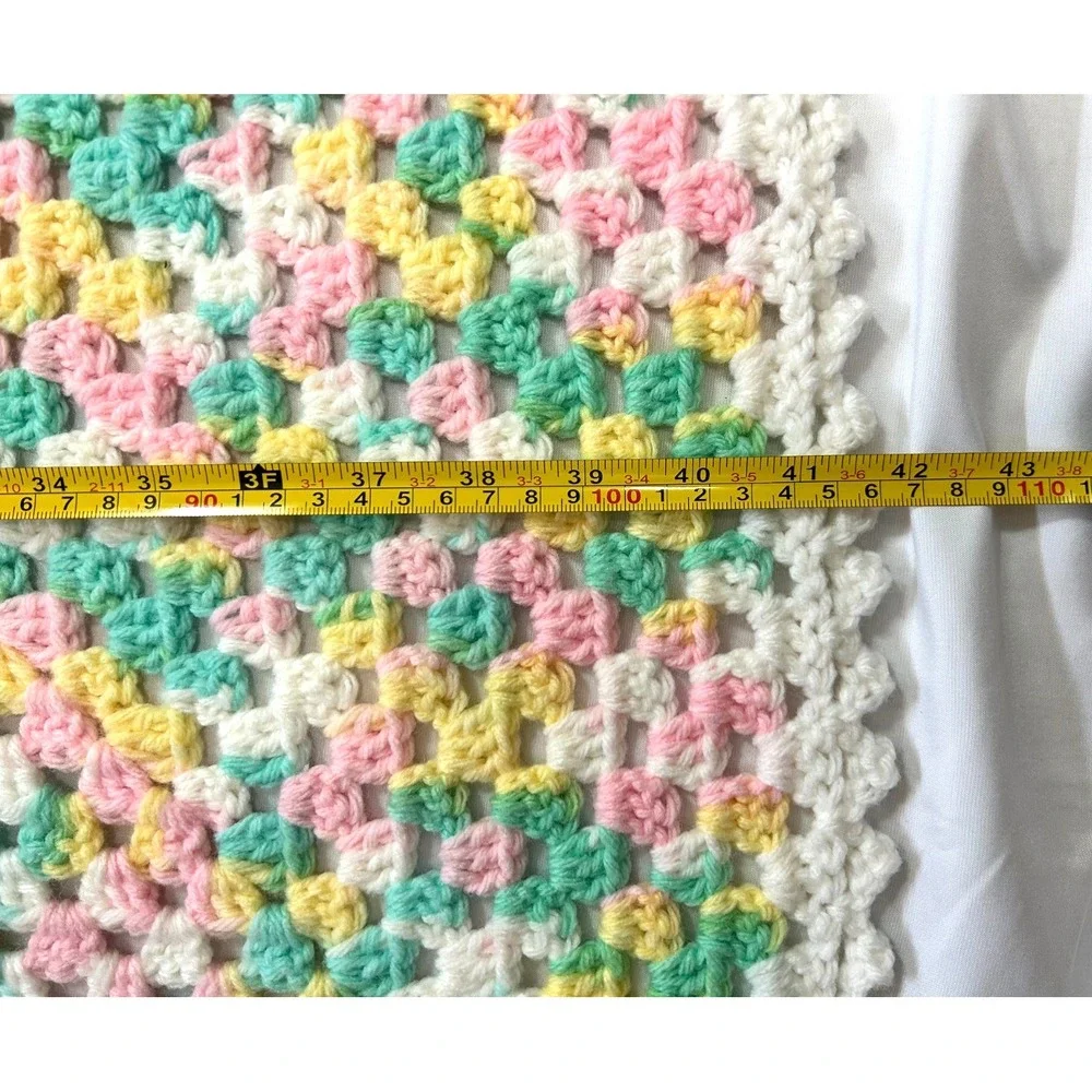 Handmade Crochet Baby Blanket Granny Square Pastel Pink Yellow Green 42x42 New